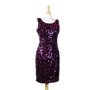 Vintage 80s dress sequin pink black velvet cocktail dress sparkly sz 8